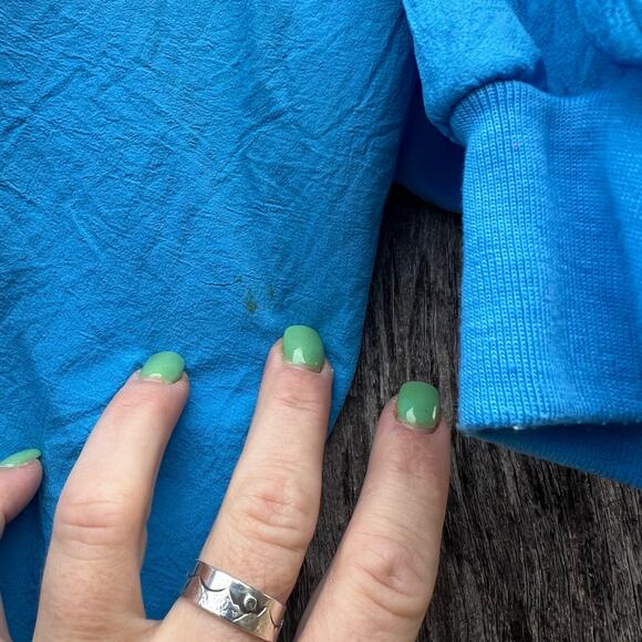 Vint. 80s Cortiva Color Block Blue Yellow Green White Batwing Windbreaker Blouse - Picture 6 of 6